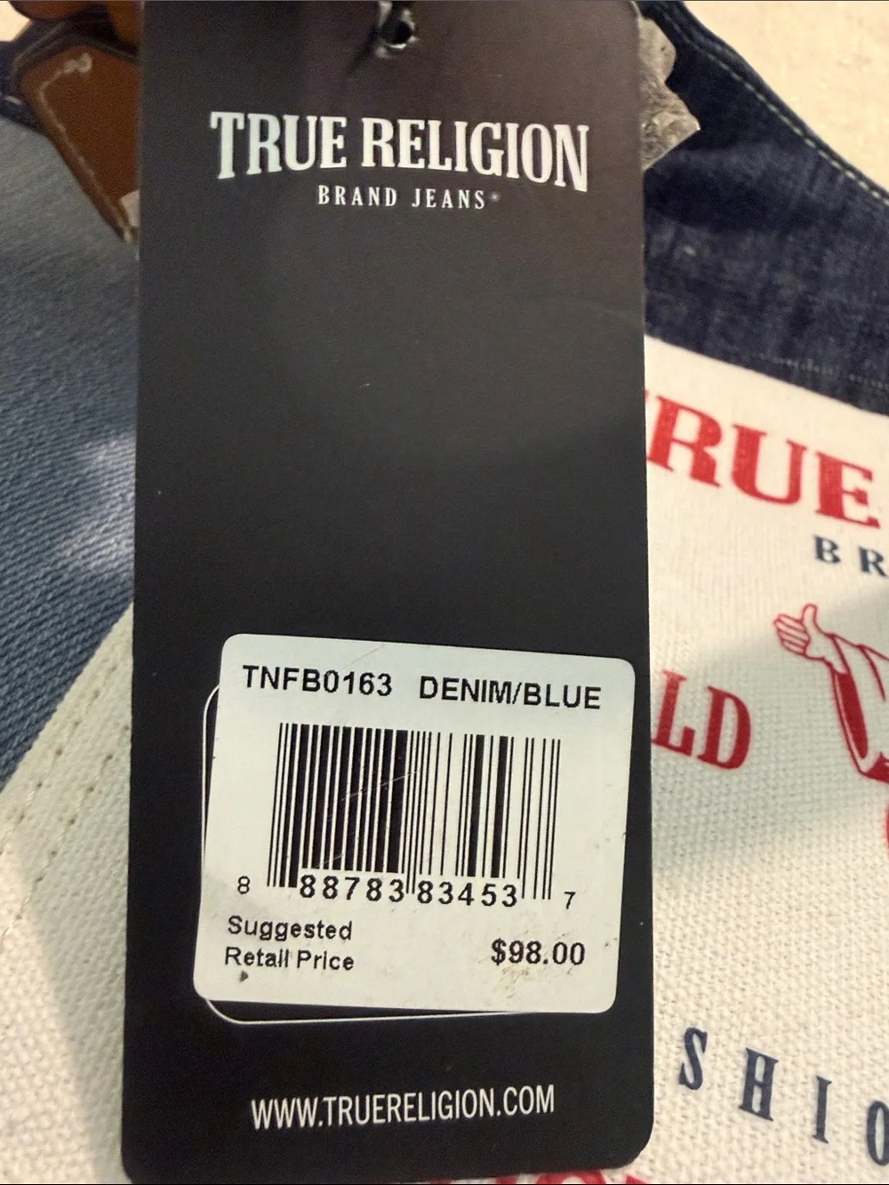 True Religion Blue White Patchwork Fade Denim Ticket Patch Hobo Shoulder Bag NEW